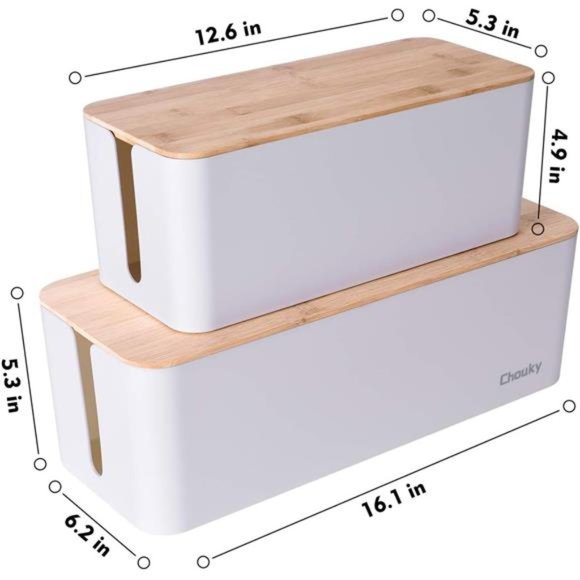 2 Pack Large Cable Management Box – Wooden Style Cord Organizer and Cover - Picture 4 of 7